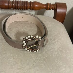 Leatherock Pearl-Embellished Taupe Belt with Decorative Buckle